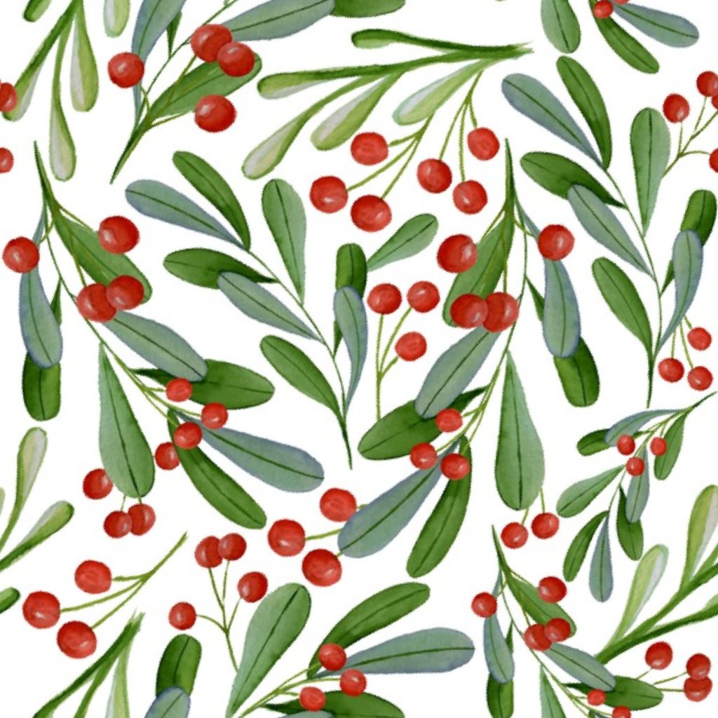 Mistleoe Berries Swirling Watercolor fabric by twodreamsshop