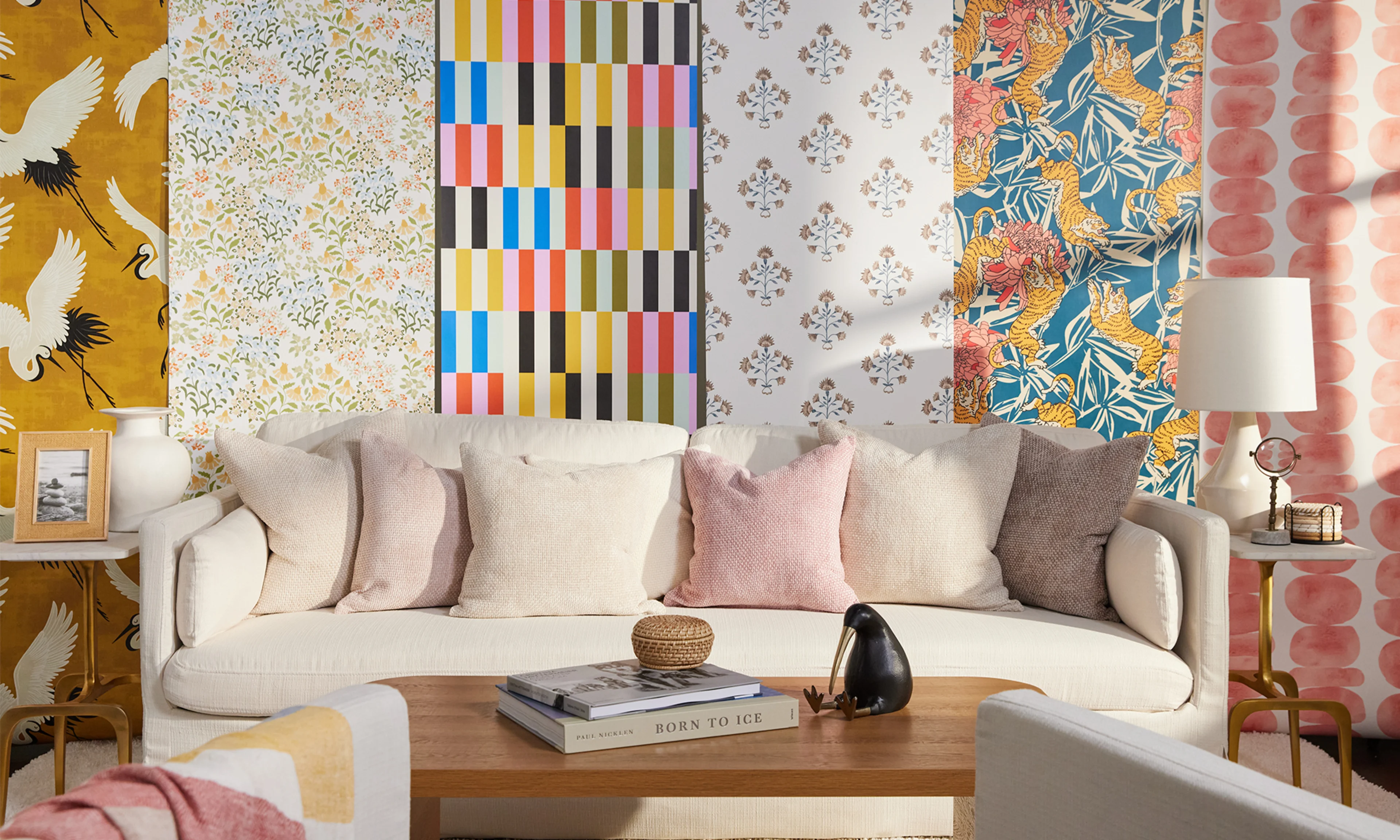 Rolls of peel and stick wallpaper with unique prints