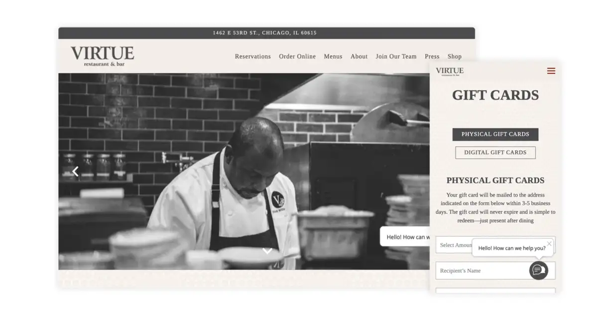 a screenshot of a restaurant website
