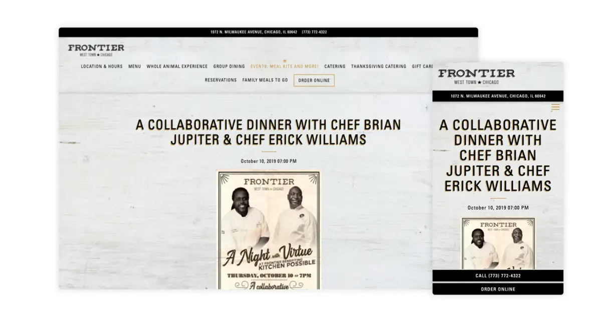 Frontier promotes a collaborative dining experience on the website