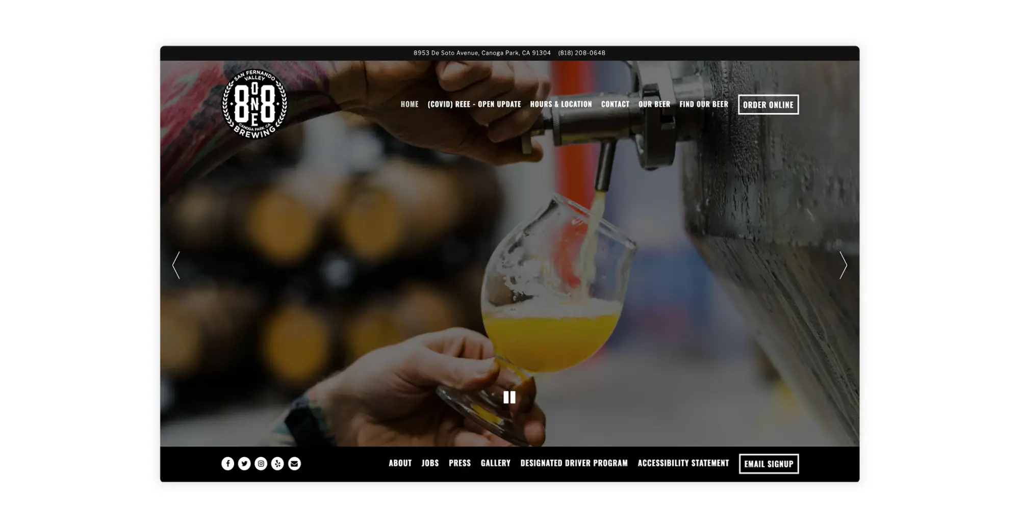 Example of a brewery website