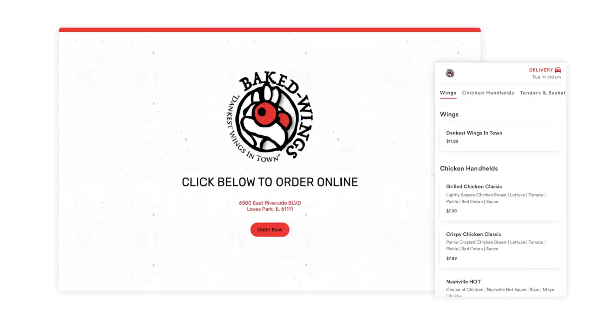 The website and online ordering system for Baked Wings