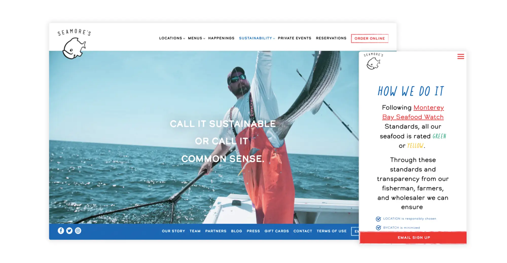 Seamore's website showcasing their sustainability efforts