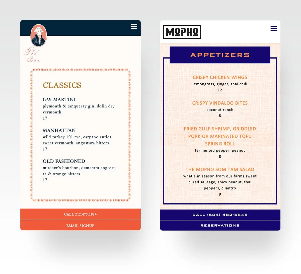 A screenshot of two mobile websites side-by-side..