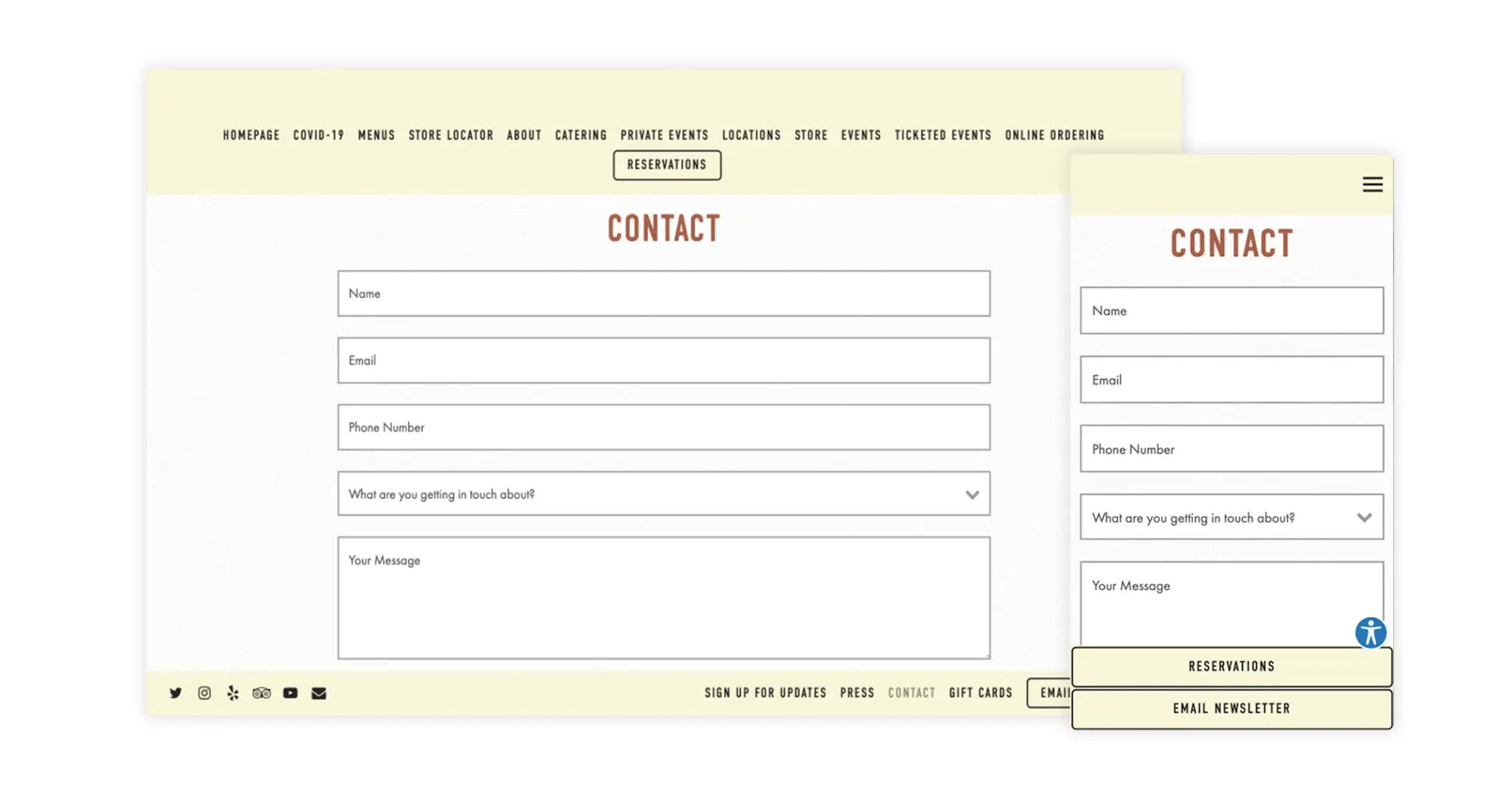 An example of a contact form on a restaurant website that’s designed by BentoBox