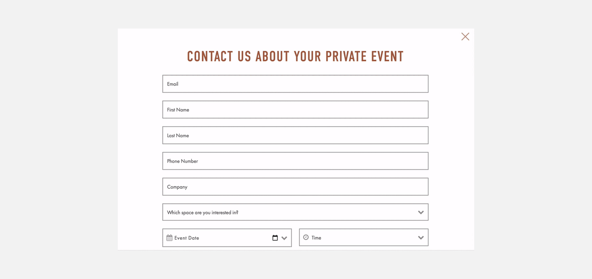 Restaurant events inquiry form