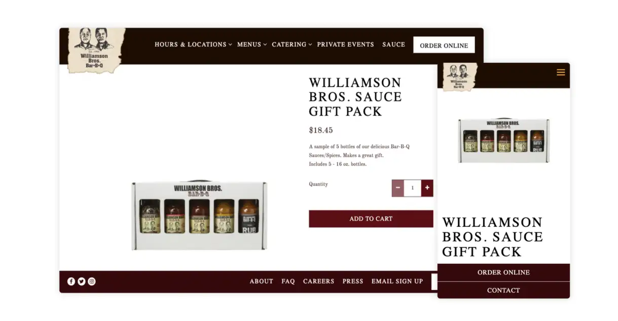 Williamson Bros. Bar-B-Q sells their condiments online