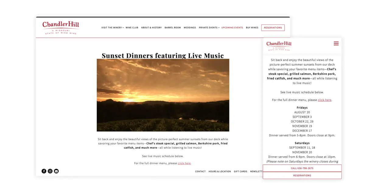 The website for Chandler Hill Vineyards