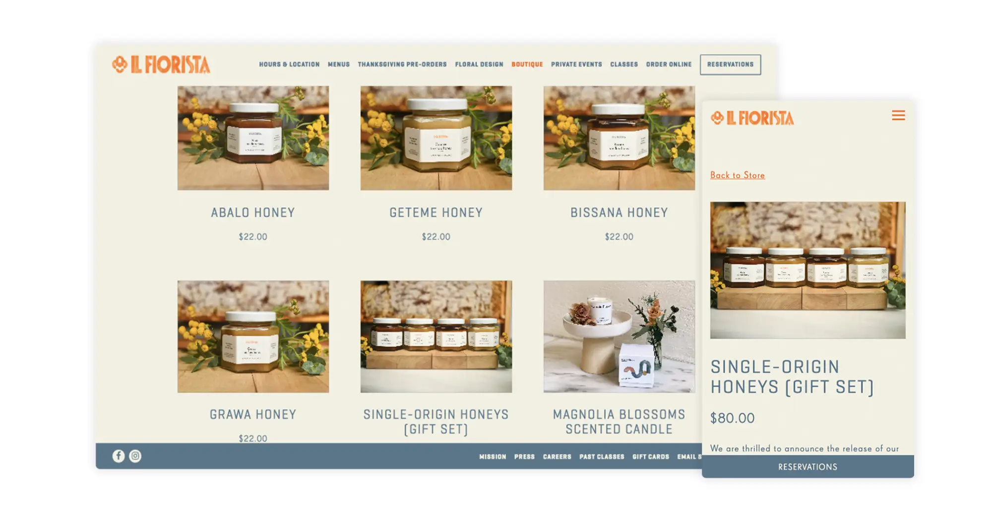 A screenshot of a restaurant website