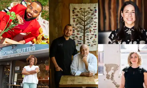 Collage of Wille Coleman, Myriam Nicolas, Marc Forgione & Larry Forgione, Amanda Flores, and Paige McNeil
