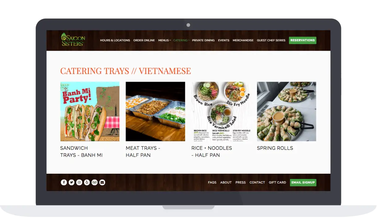 a screenshot of Saigon Sisters' catering store