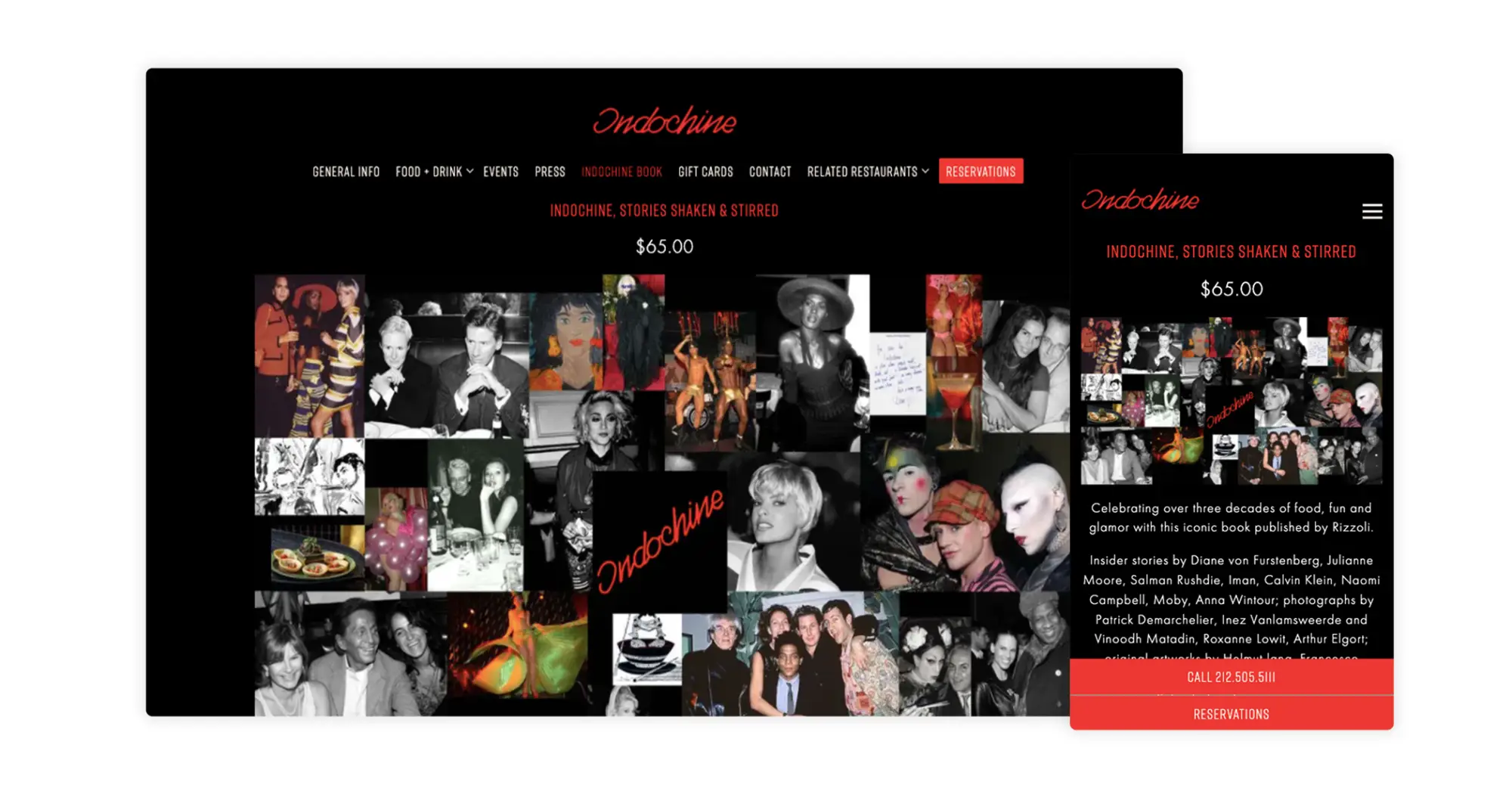 A screenshot of a restaurant website
