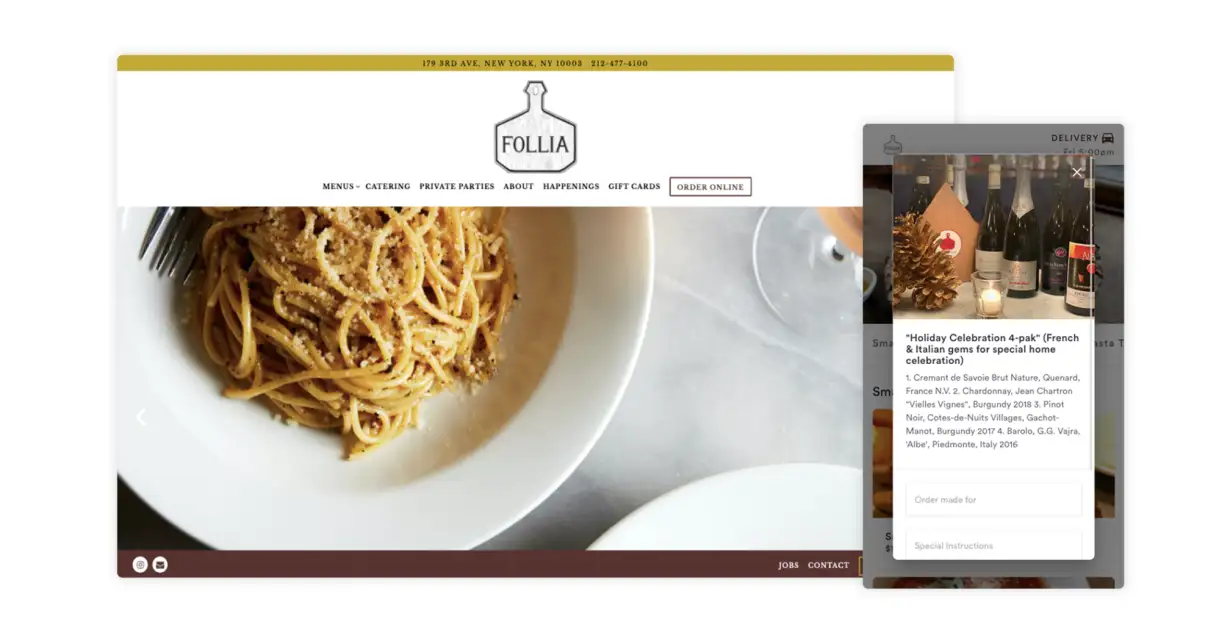 A screenshot of a restaurant website