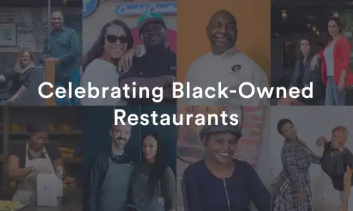 a group of people posing for a photo with text that says celebrating black-owned restaurants