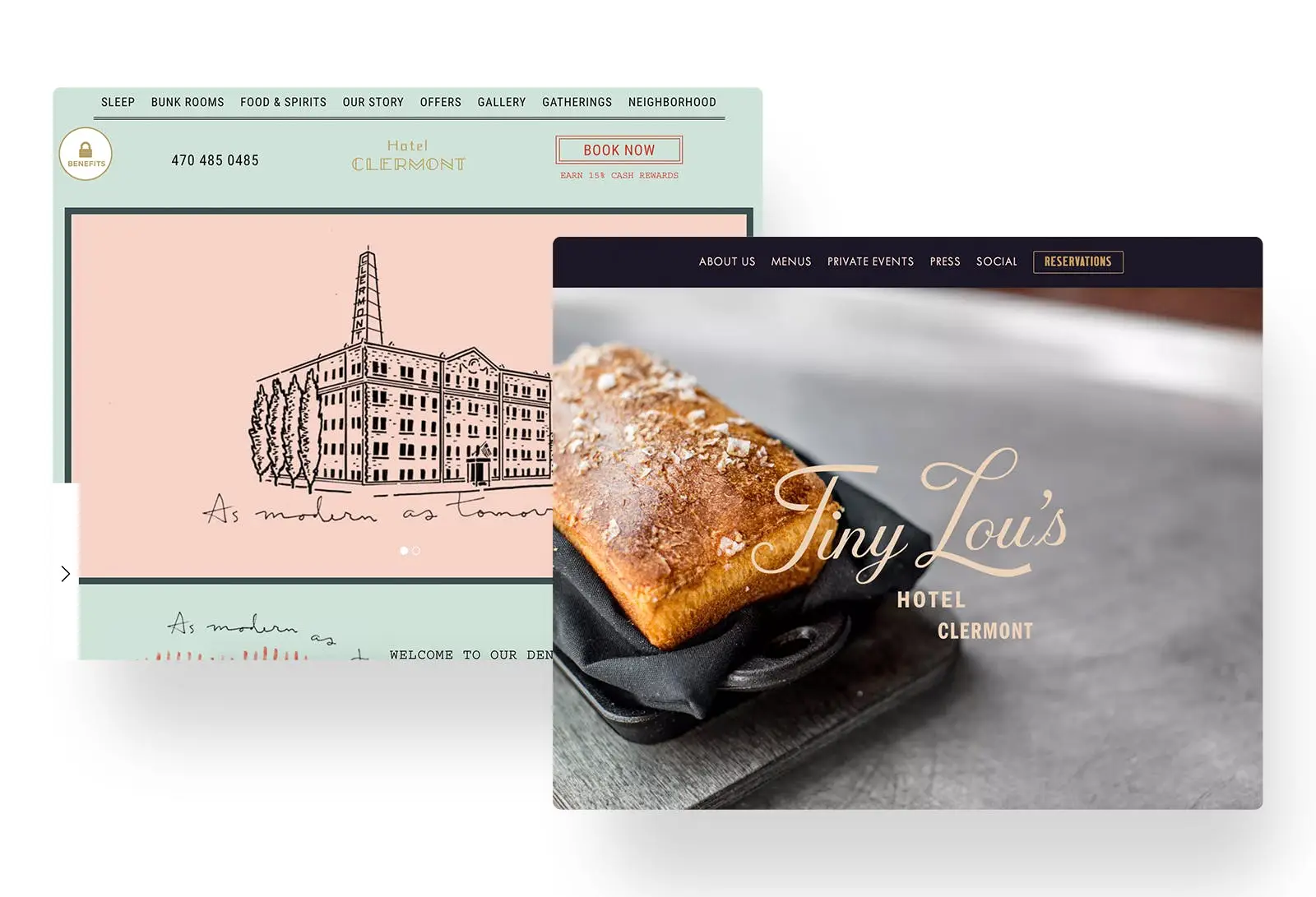 A screenshot of restaurant websites.