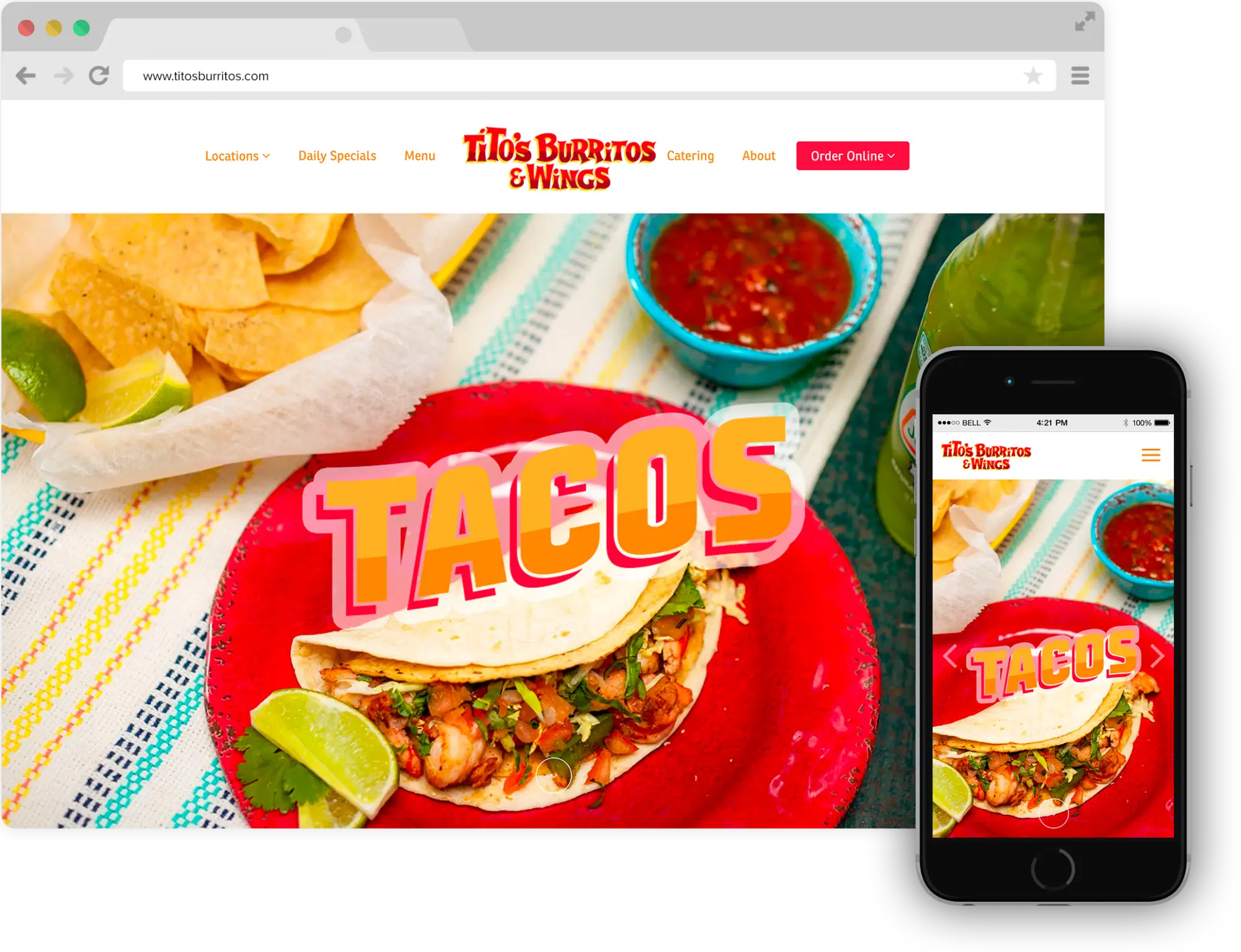Screenshot of Titos' Burritos & Wings website