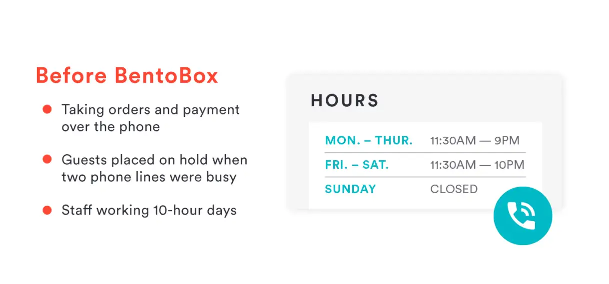 A graphic that says Before Bento Ordering and includes hours of operation.
