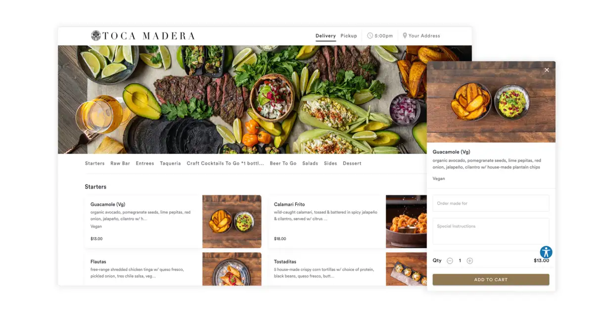 Toca Madera’s online ordering powered by BentoBox