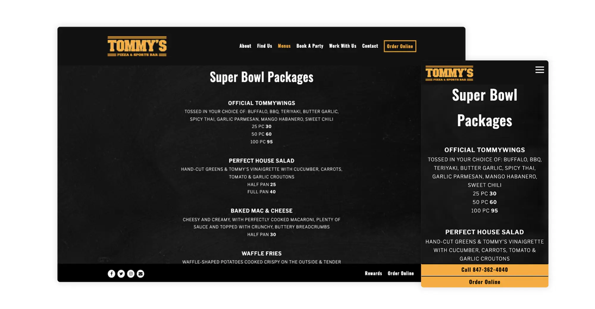 Tommy's Pizza and Sports Bar dedicates a menu to Super Bowl Packages