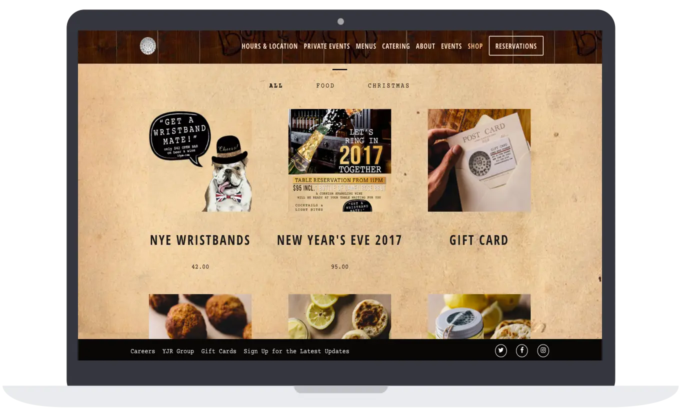 A screenshot of a restaurant website.