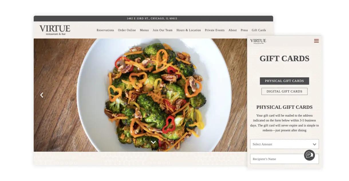 a screenshot of the website for Virtue