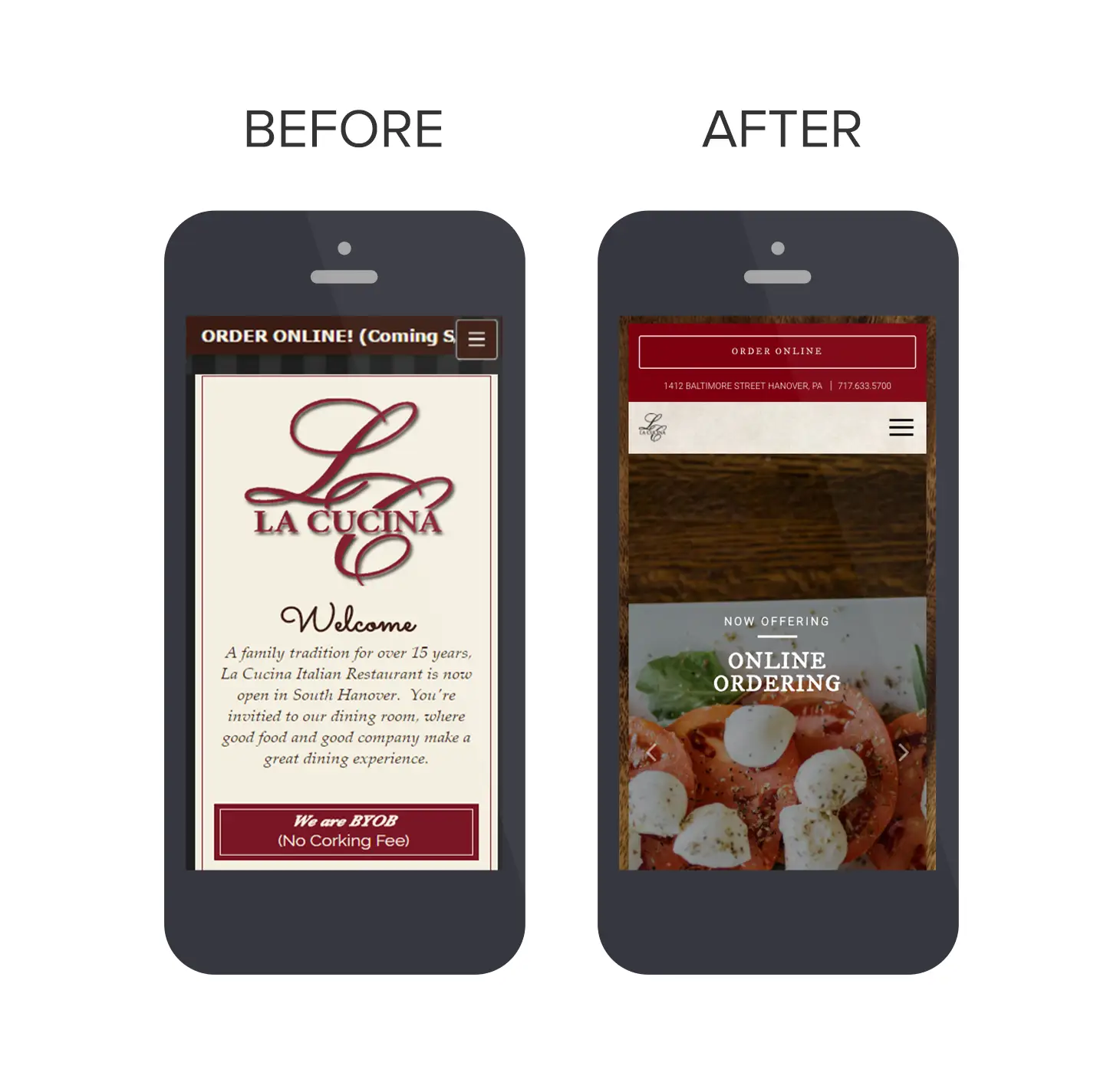 La Cucina website before and after shoots