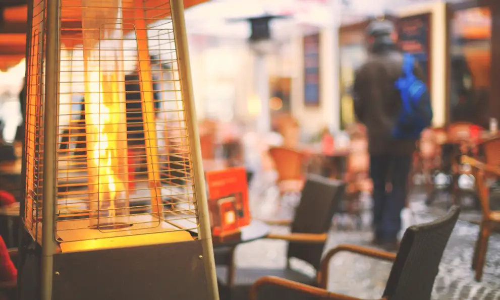 An outdoor heater at a restaurant