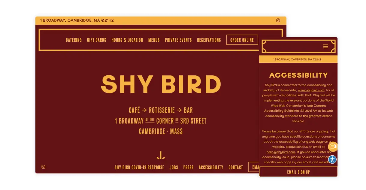 a screenshot of the website for Shy Bird