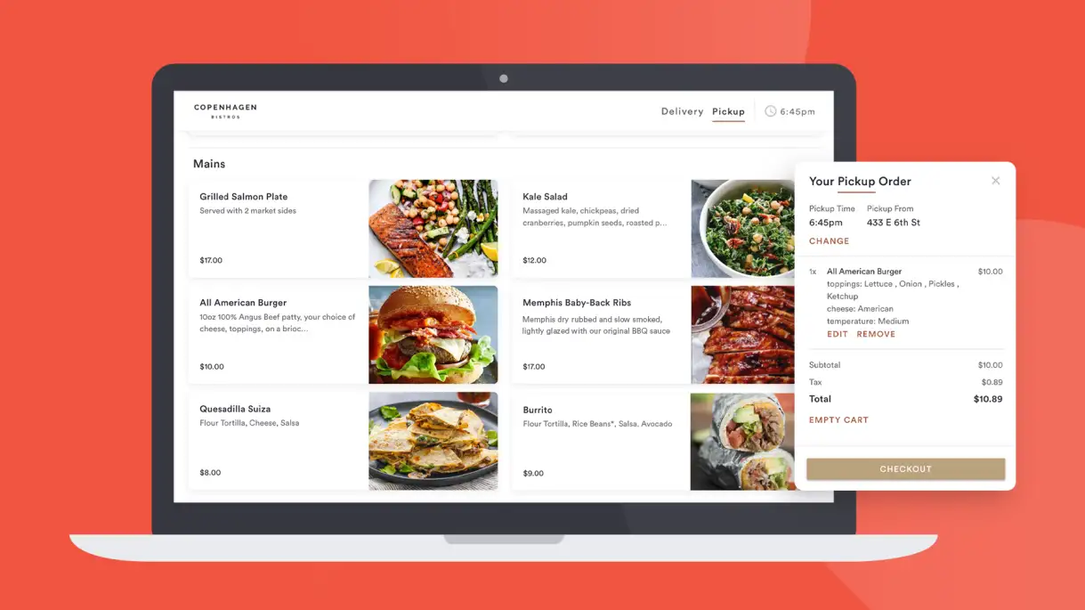 Desktop view of BentoBox's online ordering platform with a callout of an order
