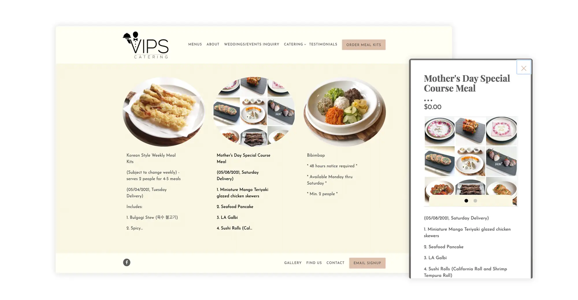 Example of a online catering store for restaurants