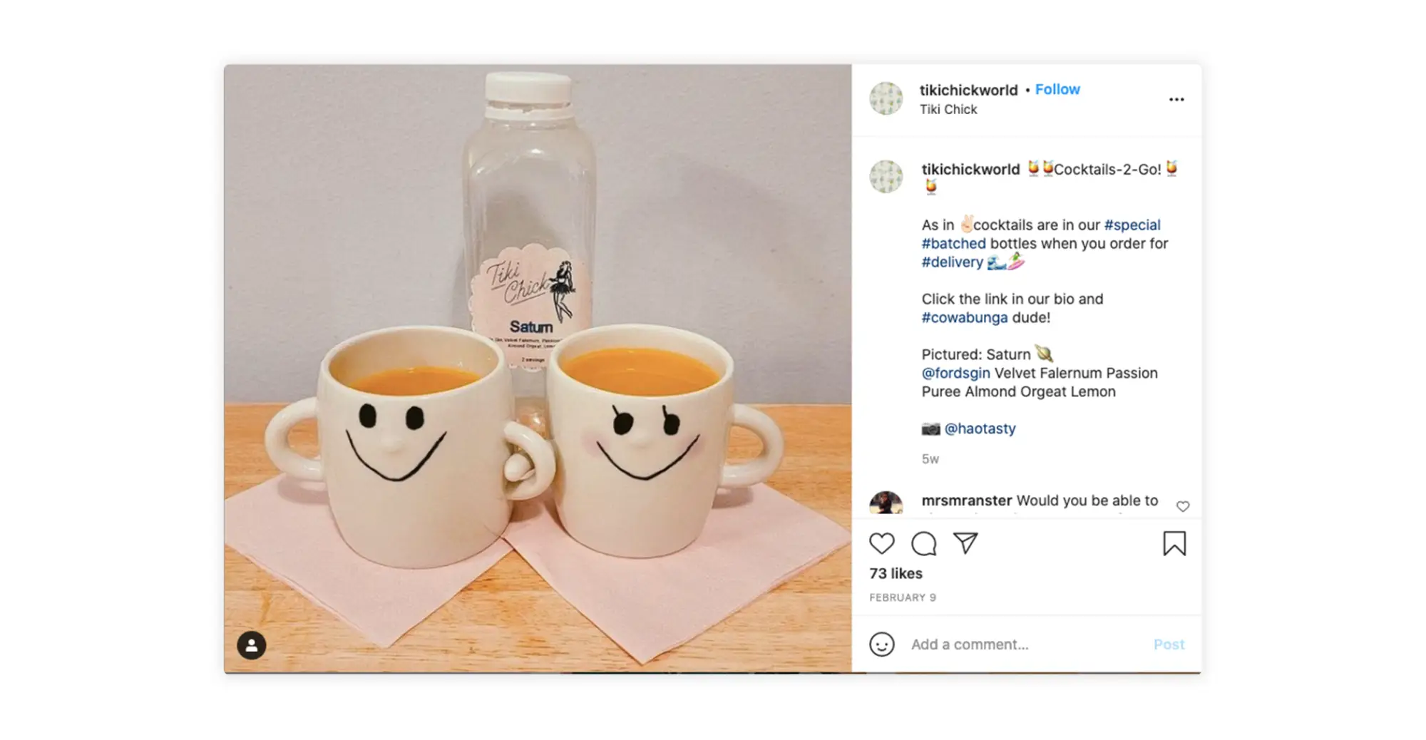 Tiki Chick promotes to-go cocktail delivery via Instagram