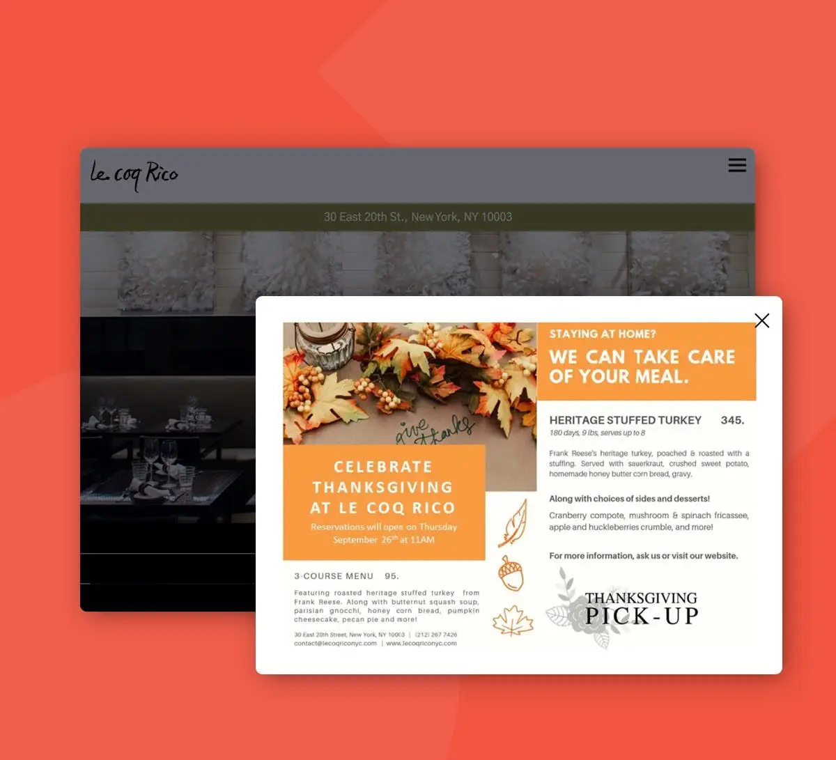 a screenshot of Le Coq Rico holiday menu