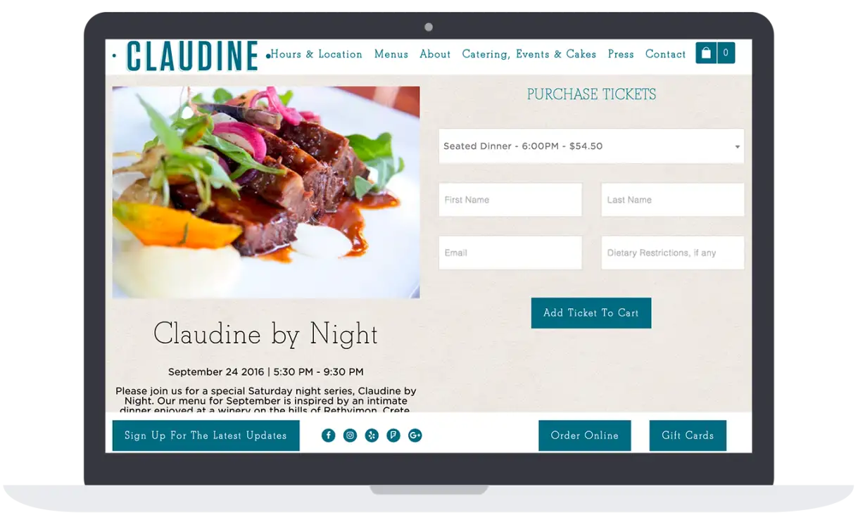 The online tickets Claudine's sold for their event, "Claudine by Night."