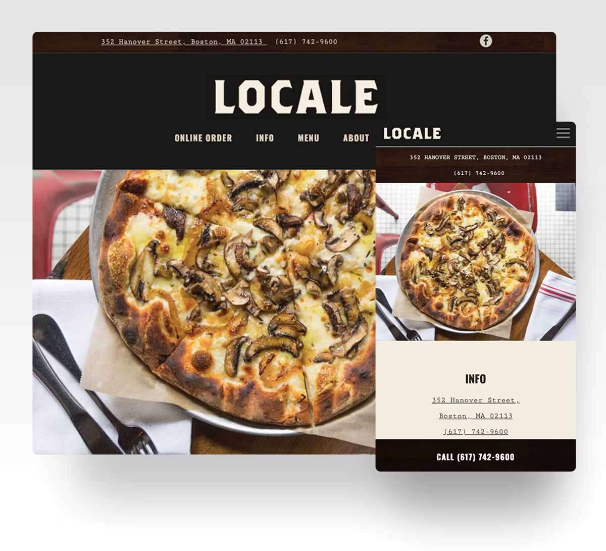 a screenshot of a restaurant website