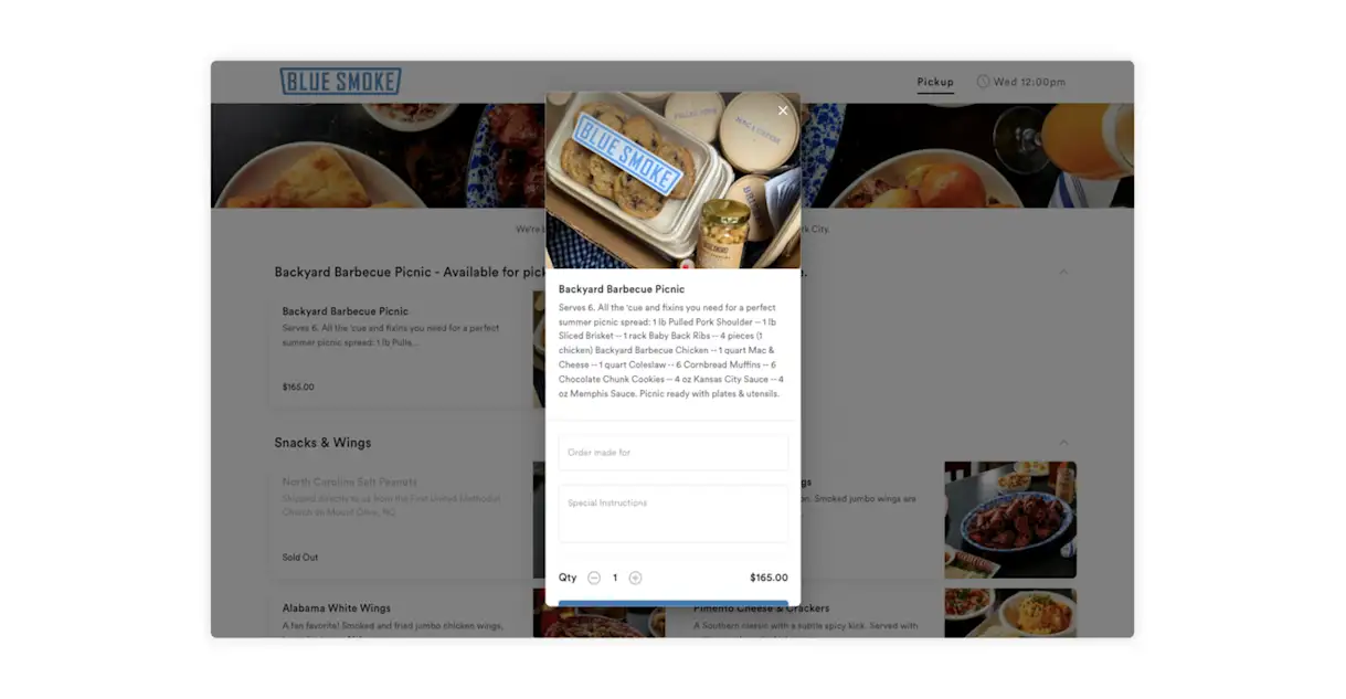 Blue Smoke sells Backyard Barbecue Picnic meal kits to order online.
