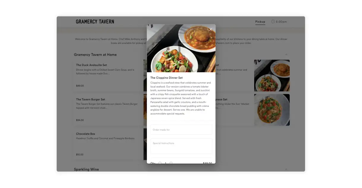 Gramercy Tavern offers entire dinner sets for online ordering