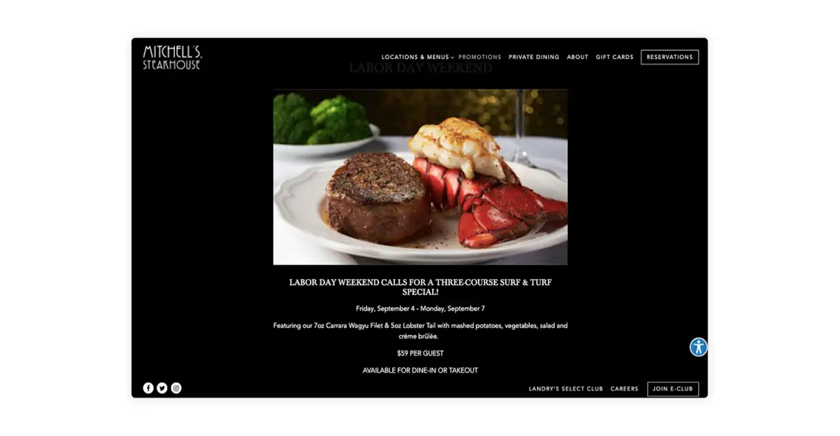 Mitchell’s Steakhouse offers a Labor Day weekend special for dine-in or takeout.