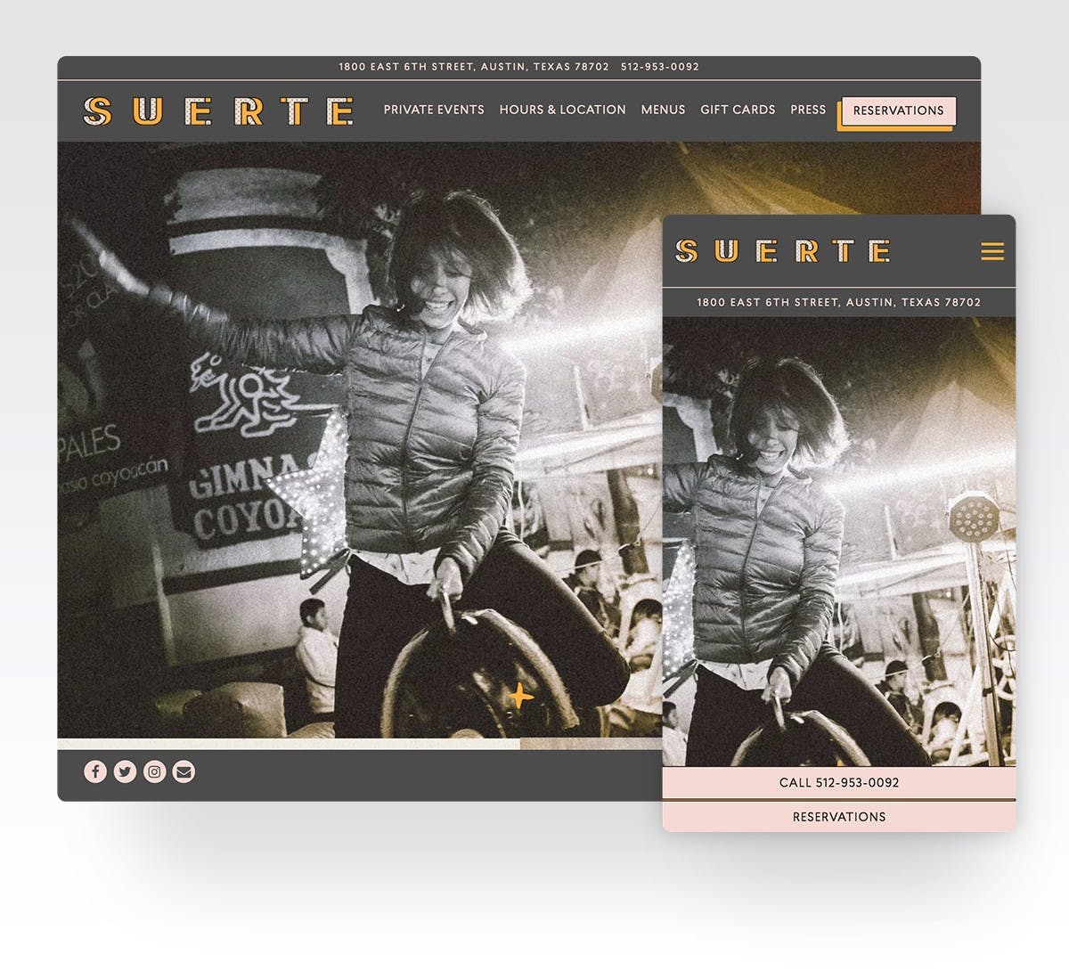 Screenshot of Suerte's website