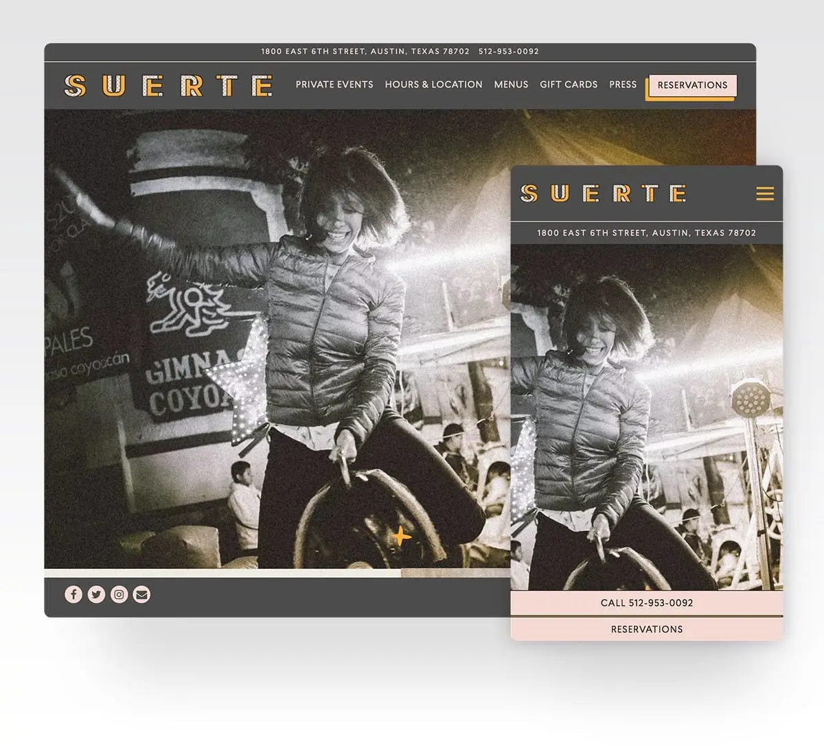 Screenshot of Suerte's website