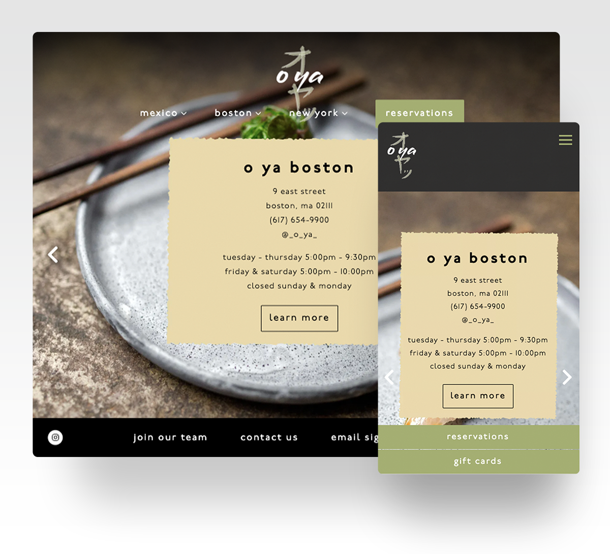 a screenshot of a restaurant website.