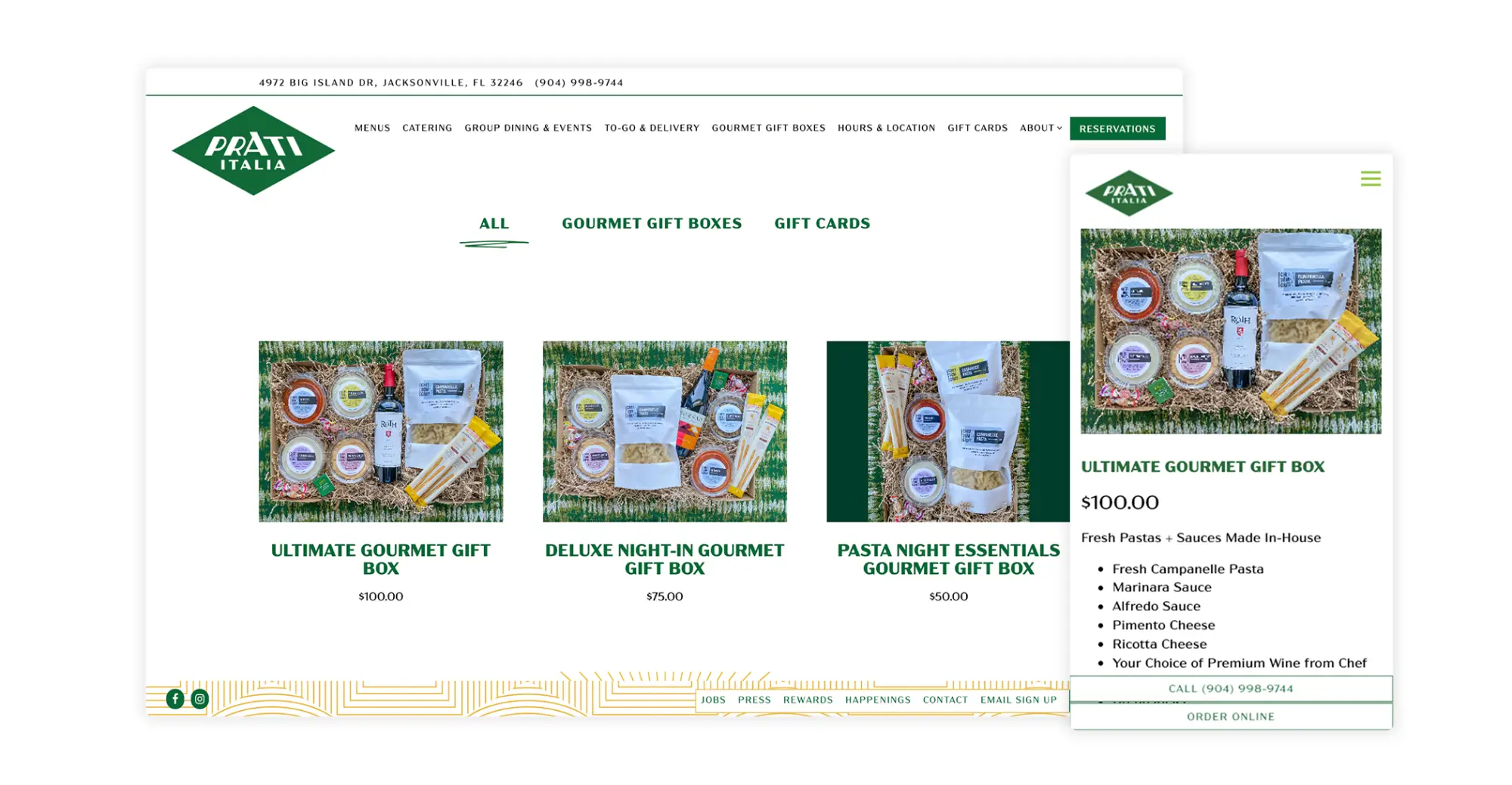 A screenshot of a restaurant website