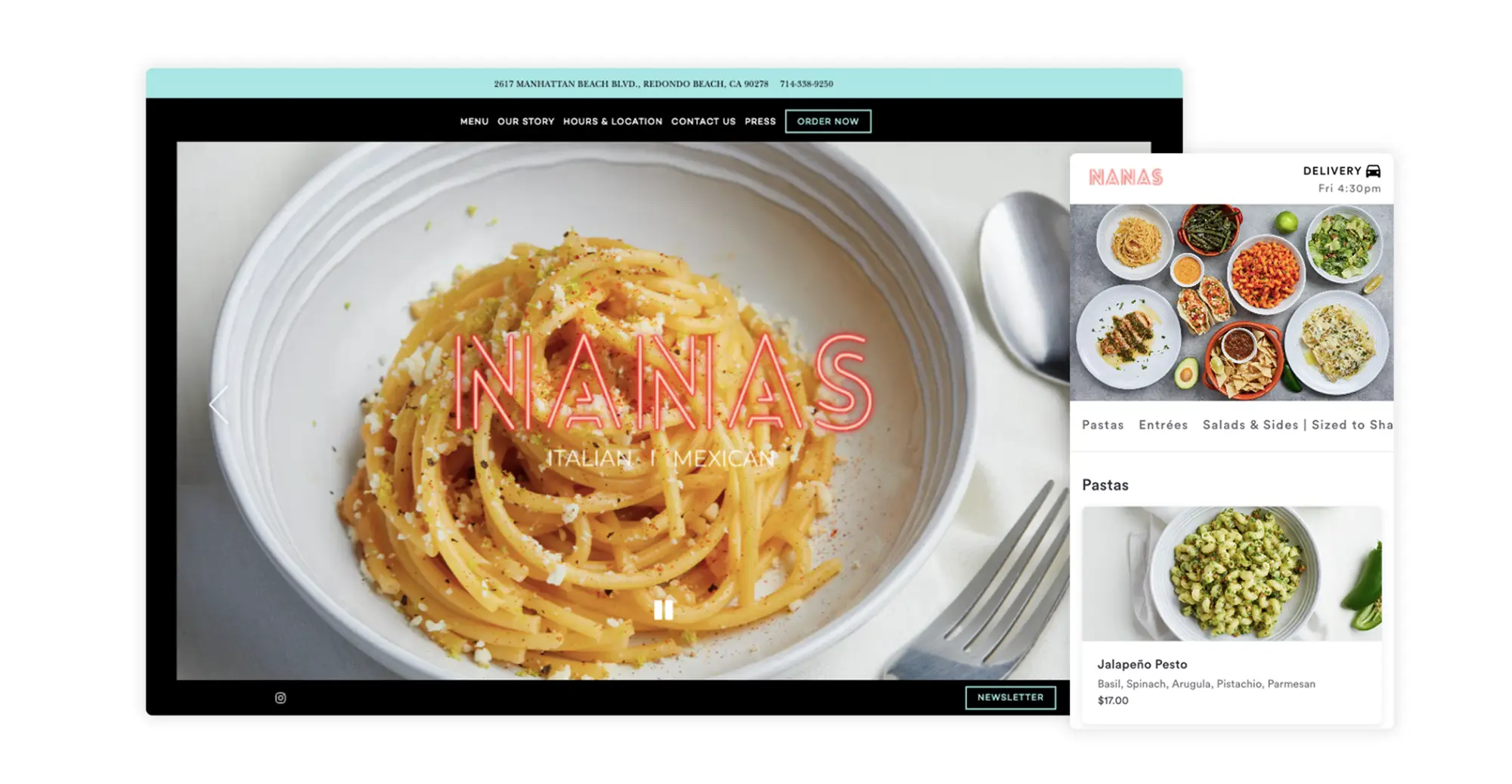 the restaurant website for NANAS