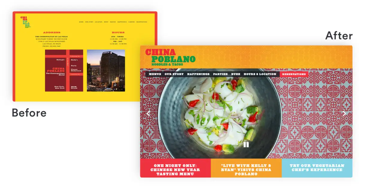 a close up of a restaurant website.