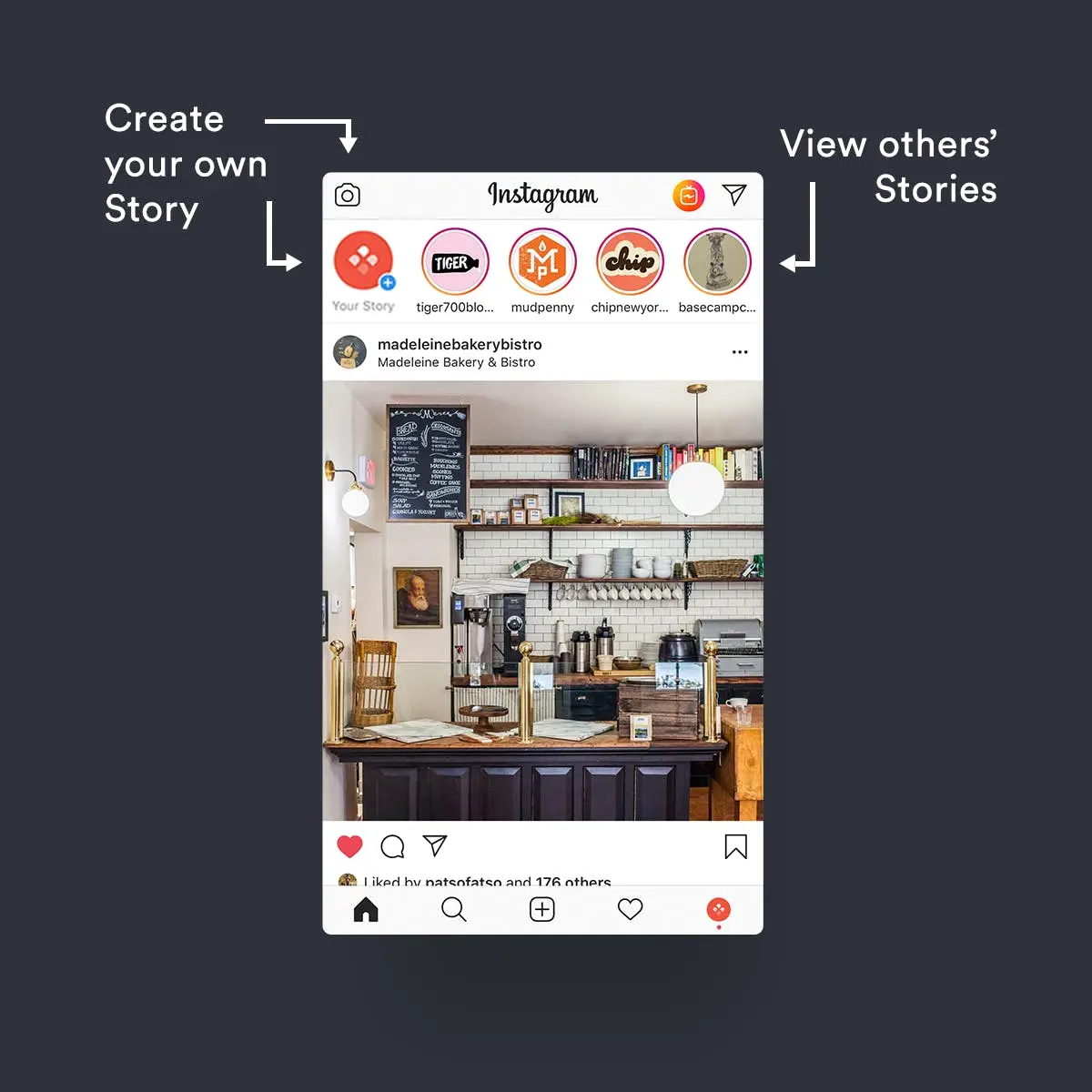 Where to create your own Stories or view others’ Stories on your Instagram feed.