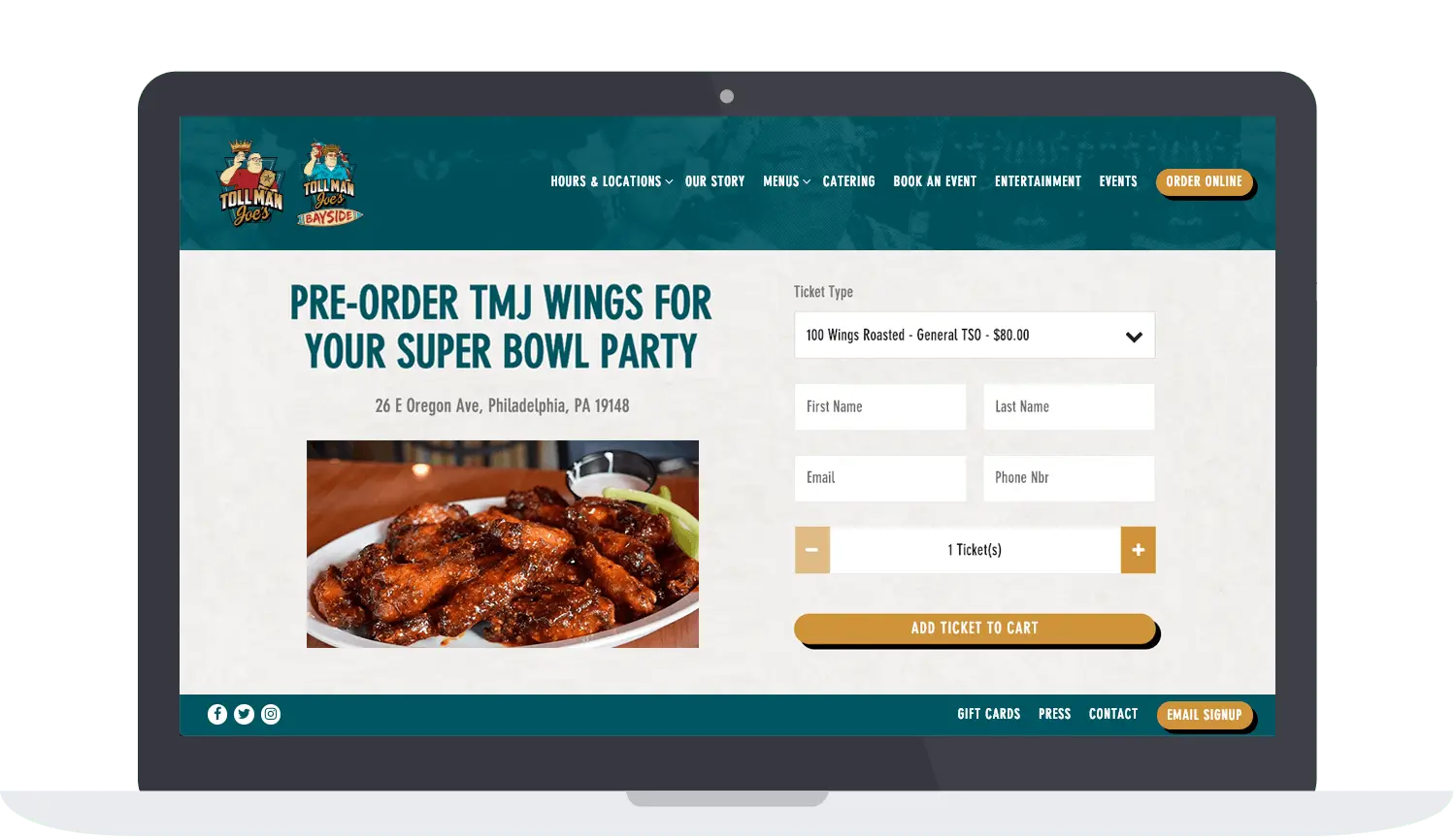 Toll Man Joe's website ticketing page