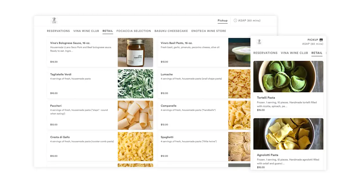 The website for Vino Enoteca