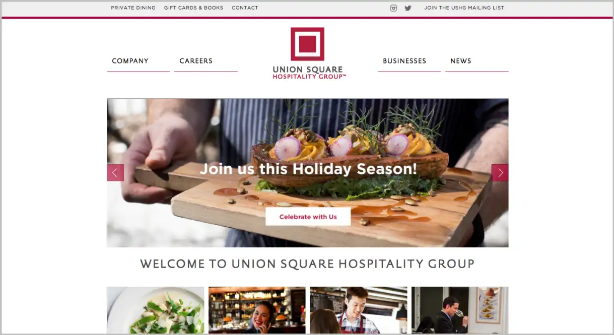 a screenshot of a restaurant website.