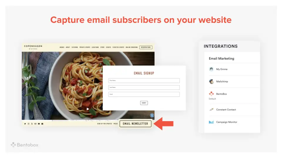 An example of a website with an email capture form