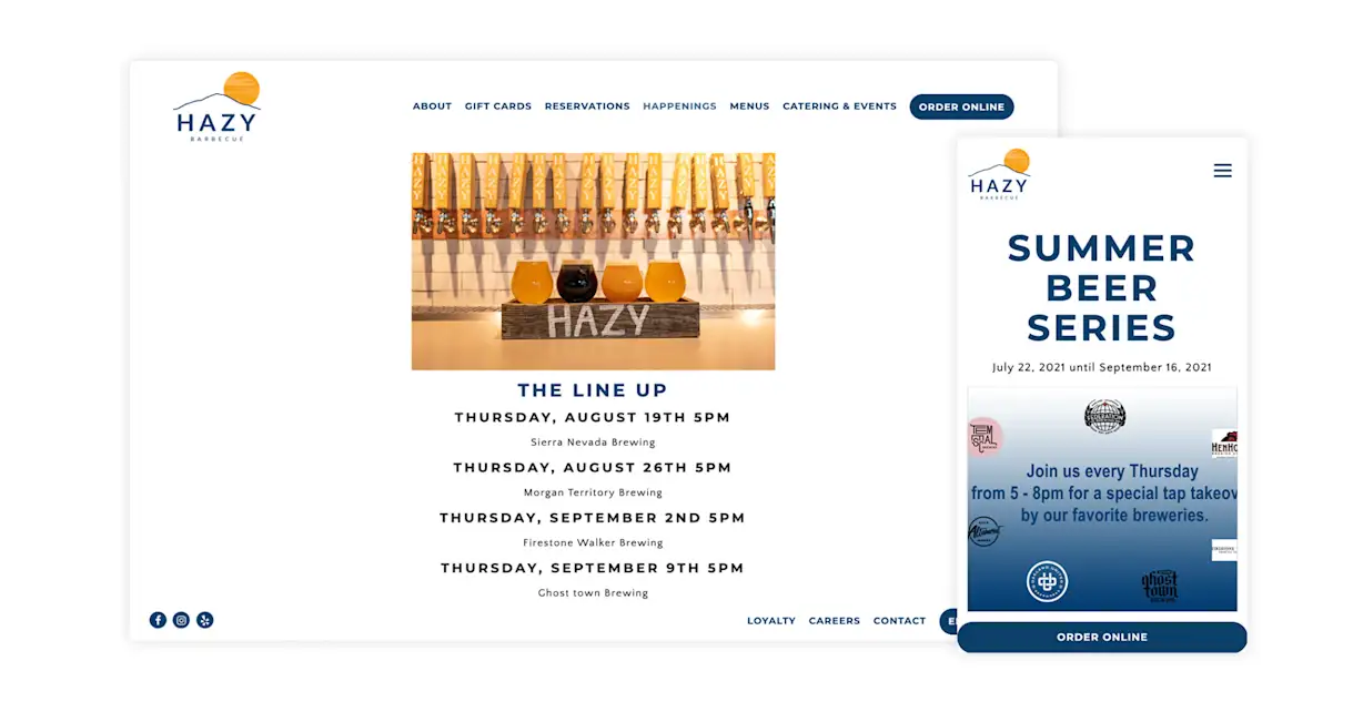 The website for Hazy's Barbecue