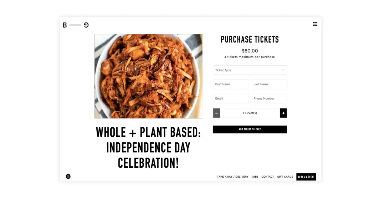 Billie’s Grocery event ticket page